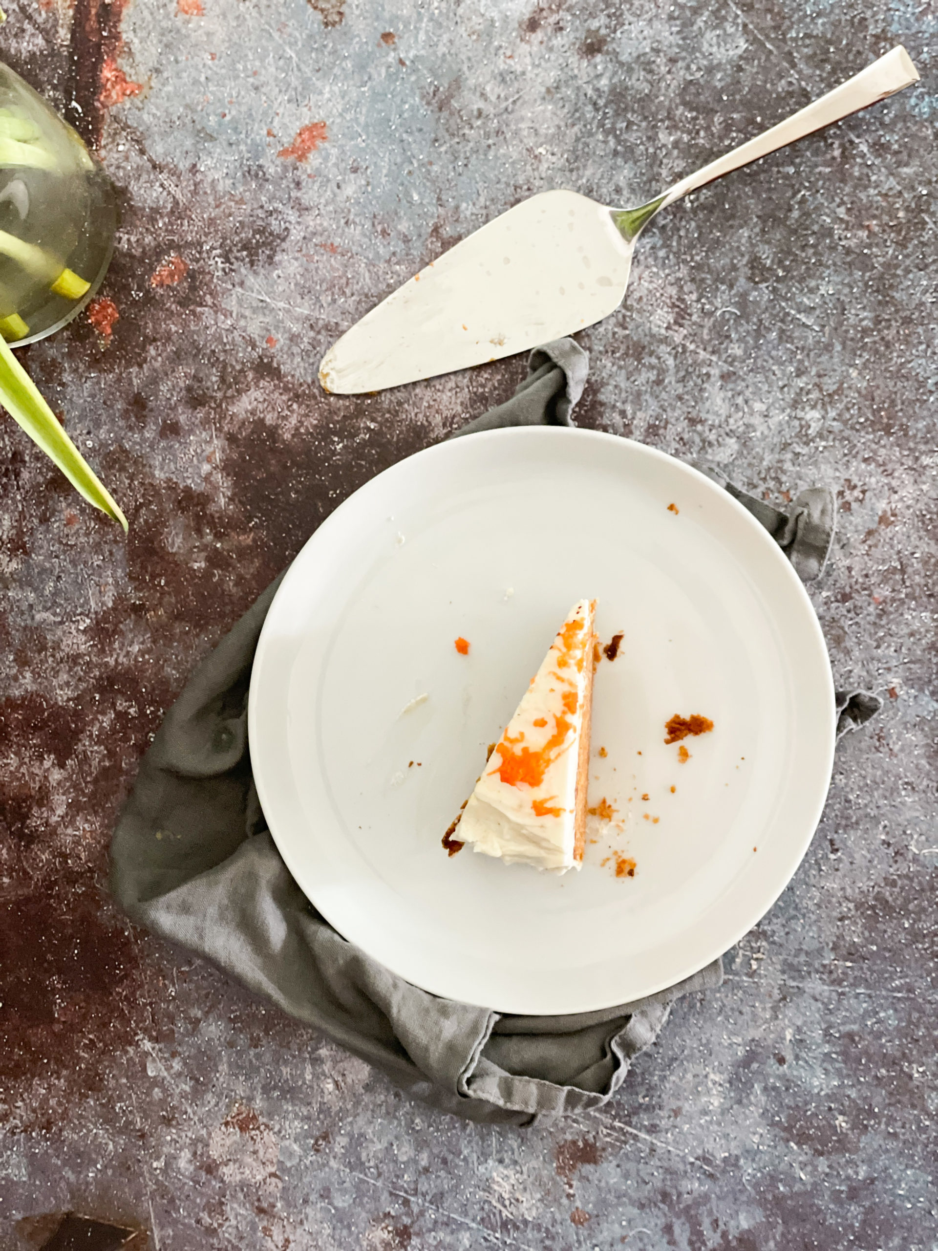 piece of a gluten-free carrot cake from above
